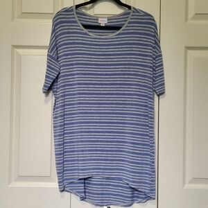 Periwinkle Blue & Grey Striped Tunic T-Shirt LuLaRoe Irma XS Oversized Stretchy